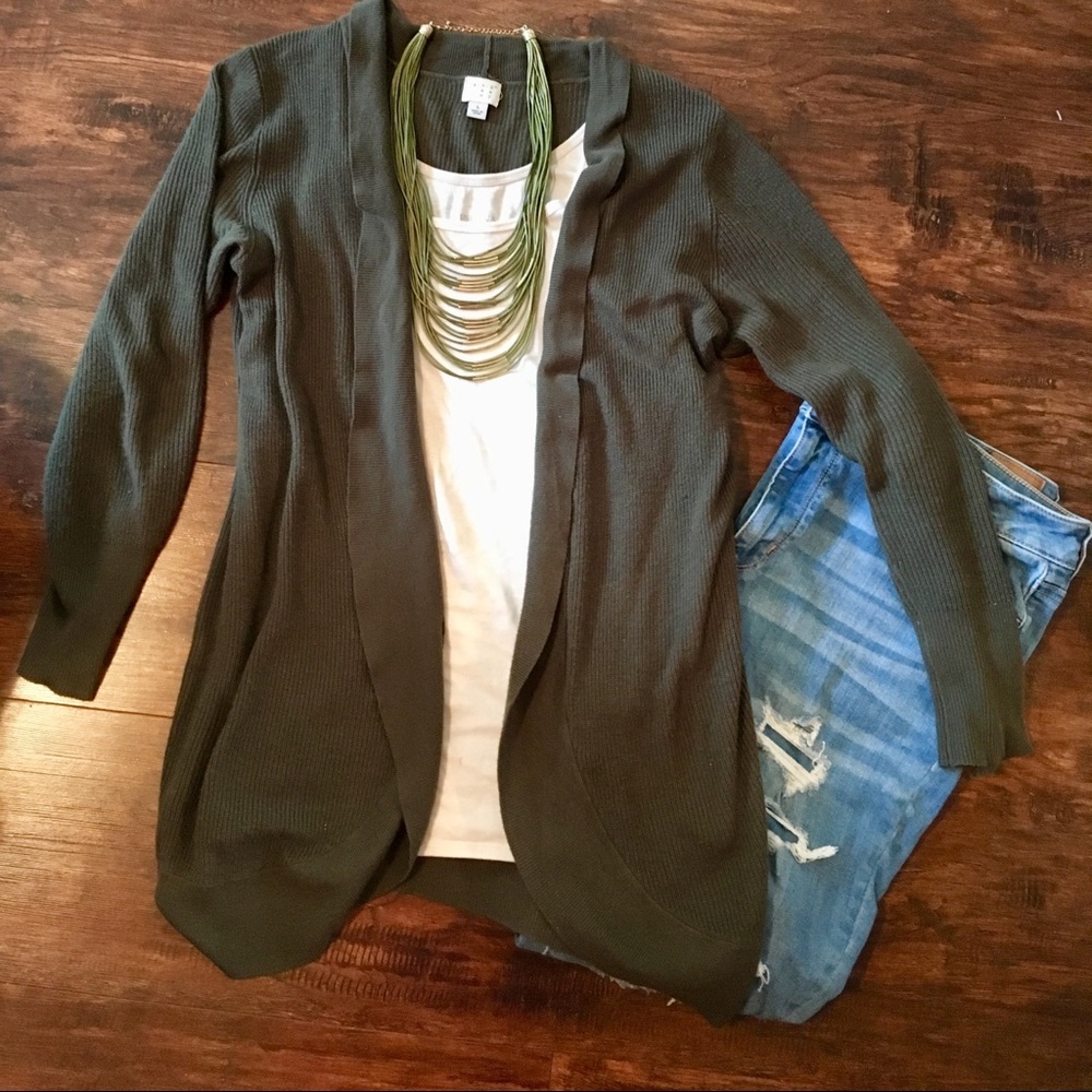 Olive Green Cardigan w/statement Necklace bundle